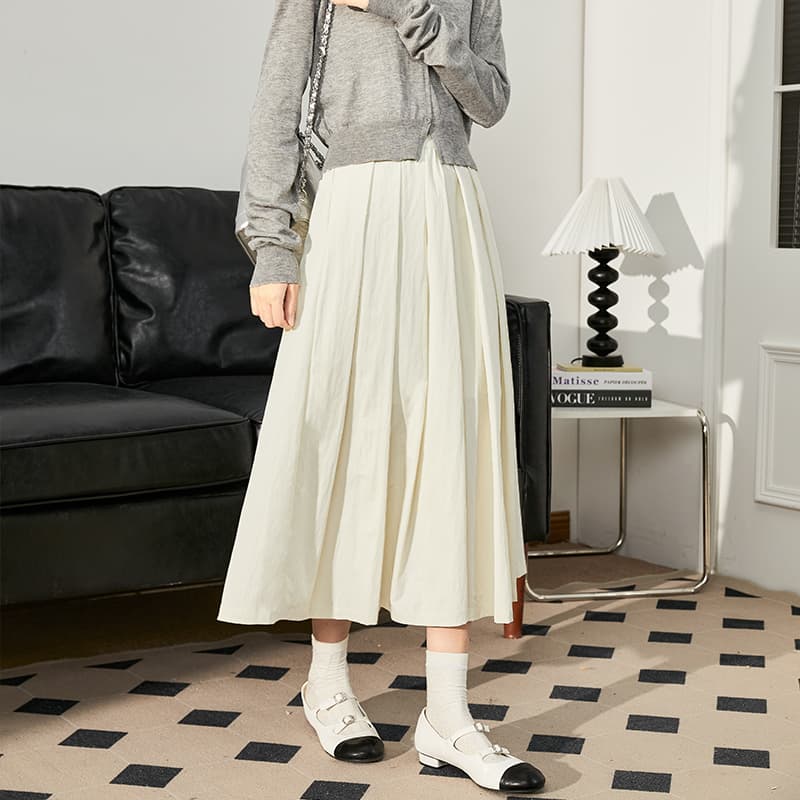 白スカート たっぷりギャザープリーツスカート