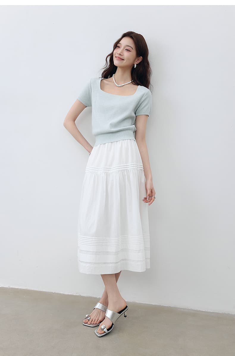 白スカート ティアードプリーツ ロングスカート