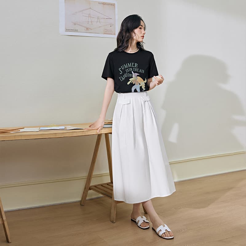 白スカート 優美なプリーツロングスカート