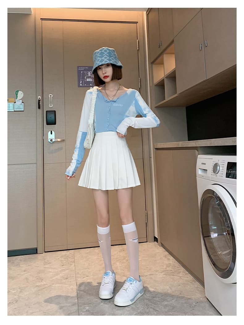 白スカート ミニマリストプリーツスカート