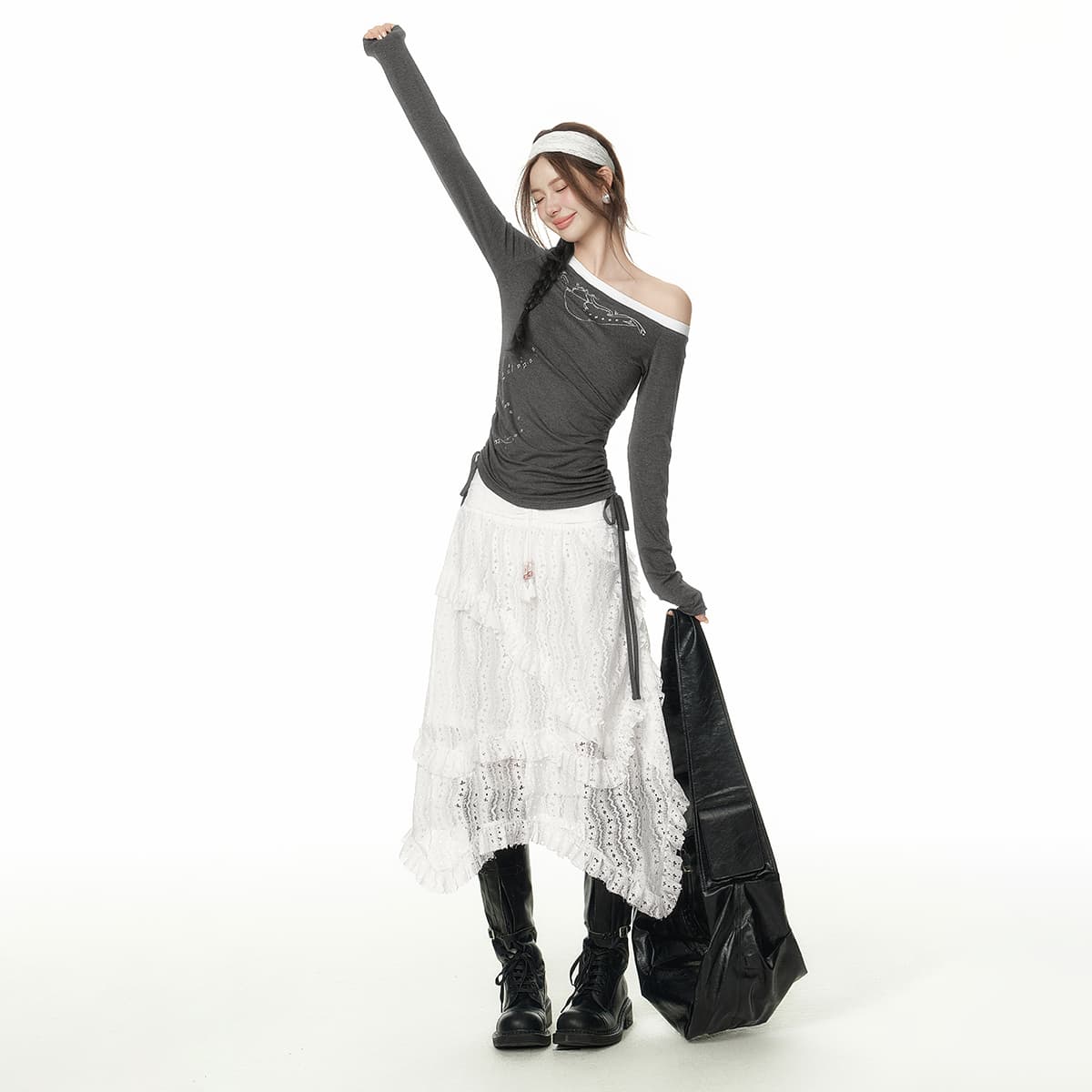 白スカート レイヤード重ねレース ミディ丈スカート