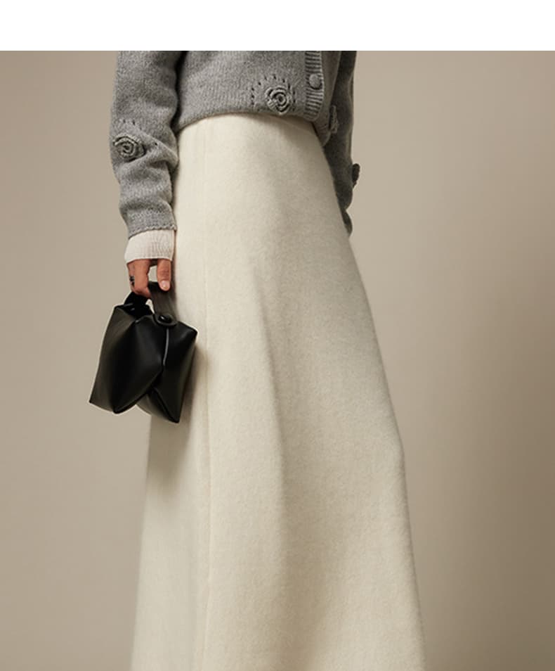 白スカート タイトしなやかウール混ロングスカート