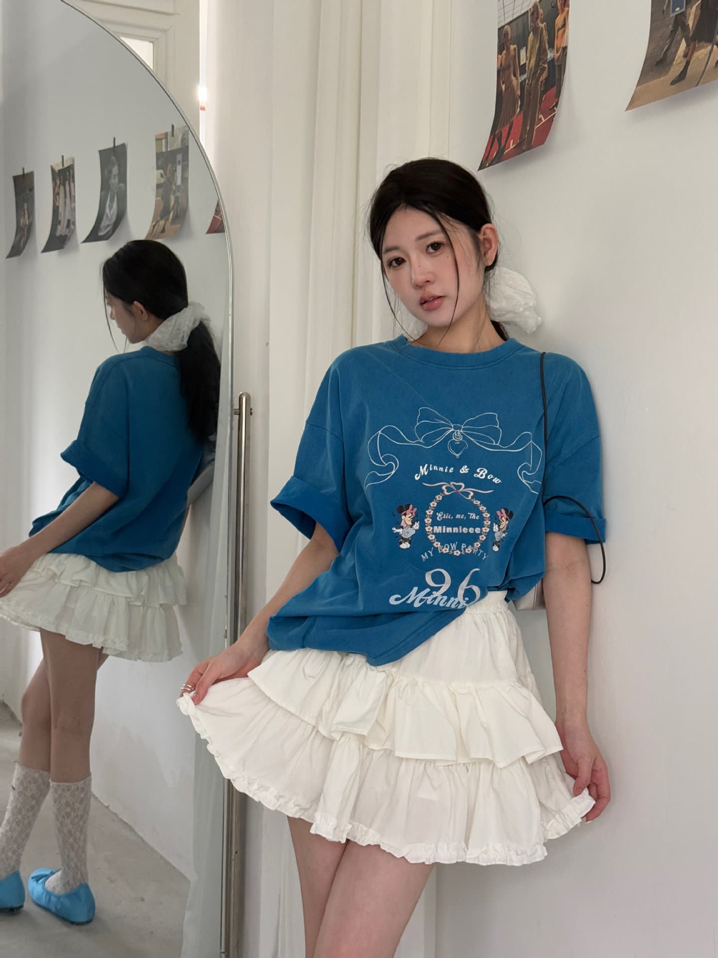 白スカート  ティアードフリル二段プリーツミニスカート