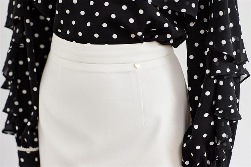 白スカート 裾レース付きペンシルスカート