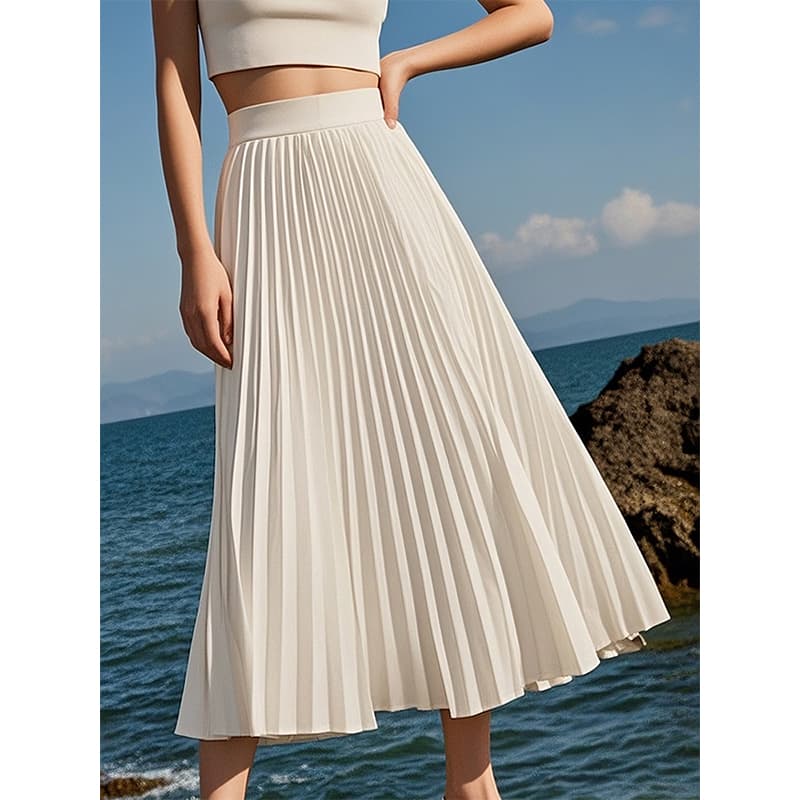 白スカート プリーツミモレ丈スカート