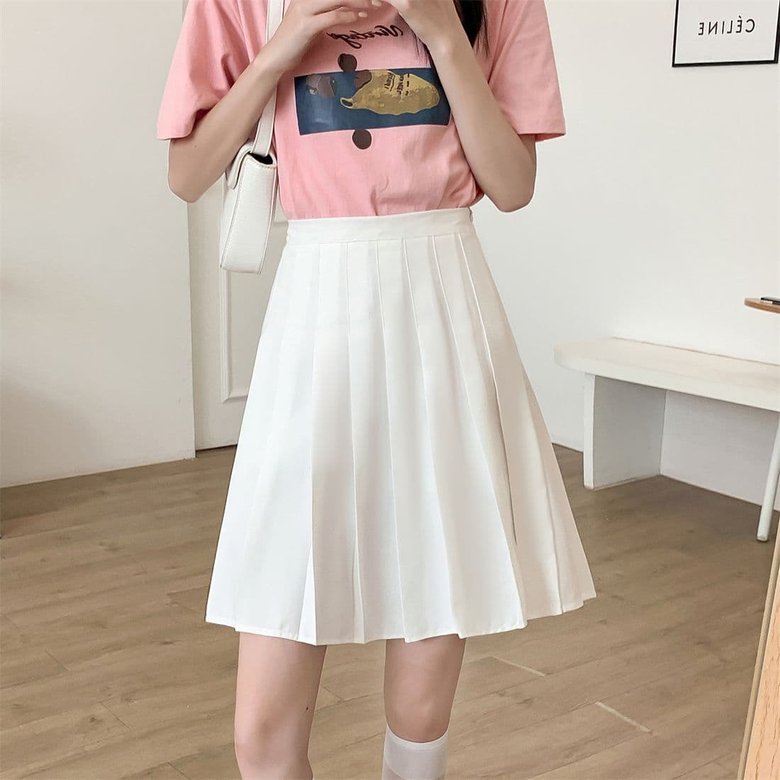白スカート 清楚プリーツミニスカート
