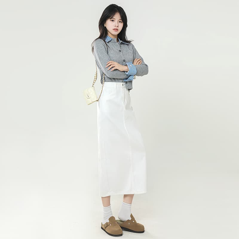白スカート タイトデニムシルエットスカート