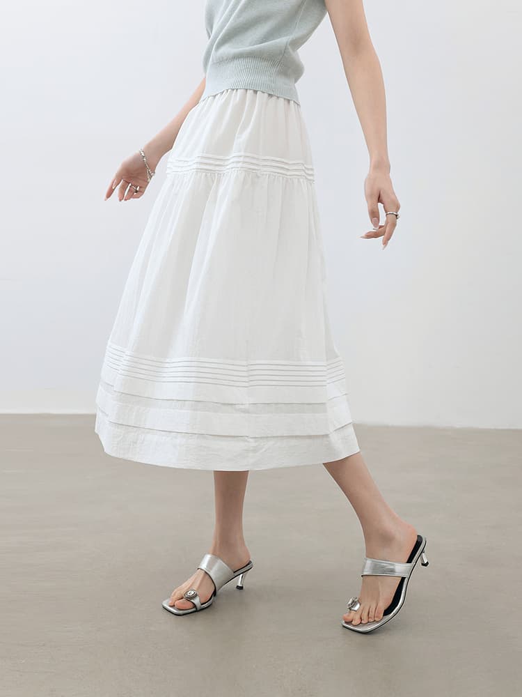 白スカート ティアードプリーツ ロングスカート