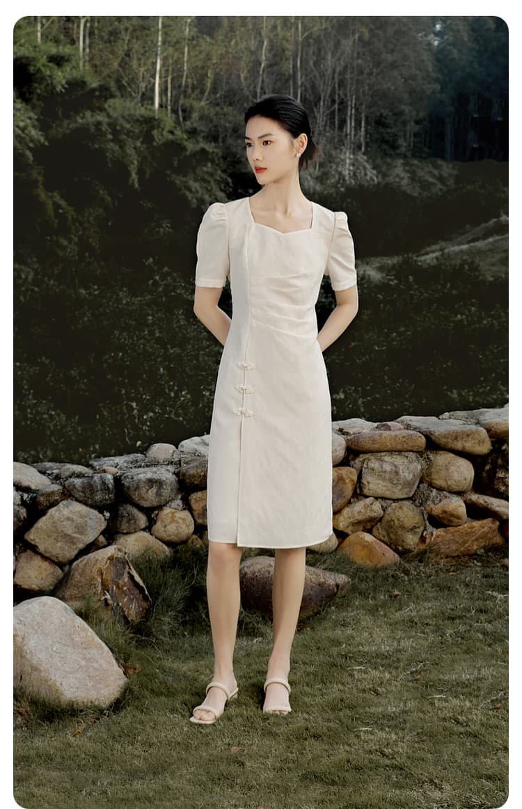 白スカート 東洋風デザイン スリット入りタイトスカート