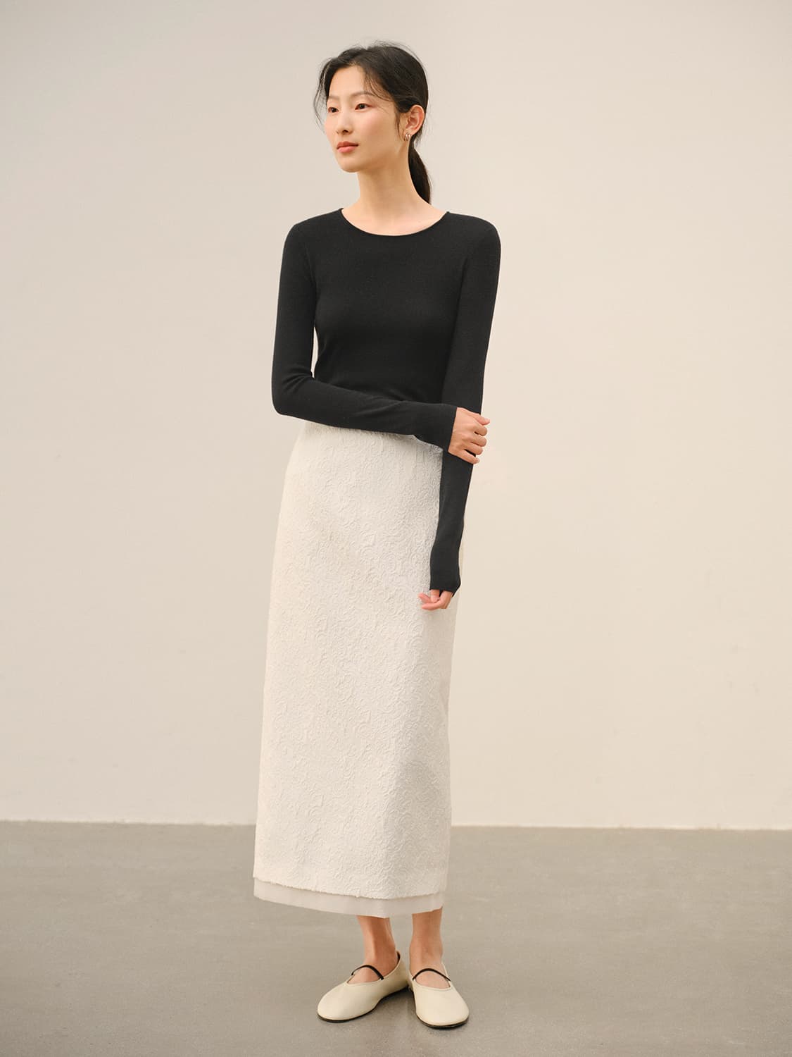 白スカート タイトしわ加工ニュアンススカート