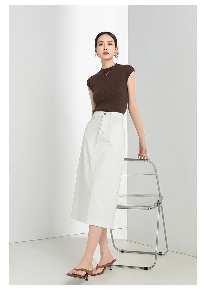 白スカート バックスリットミディスカート