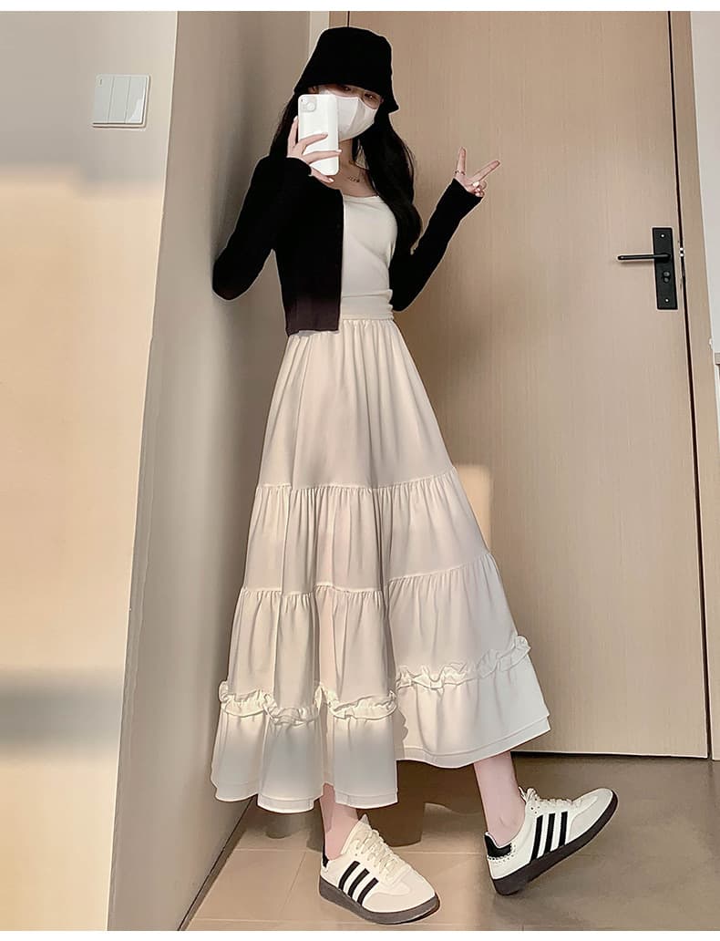 白スカート ふんわりティアードマキシスカート