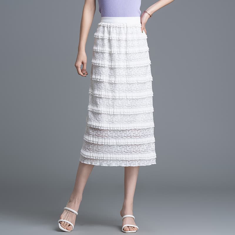 白スカート タイトレース重ねロングスカート