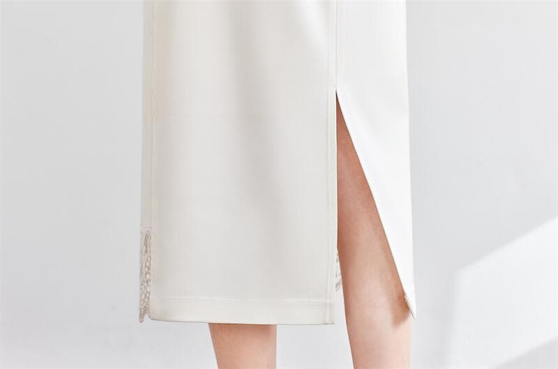 白スカート 裾レース付きペンシルスカート