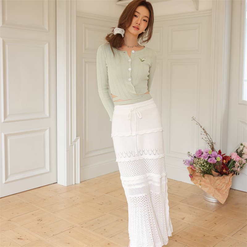 白スカート マーメイド透かし編みニットスカート