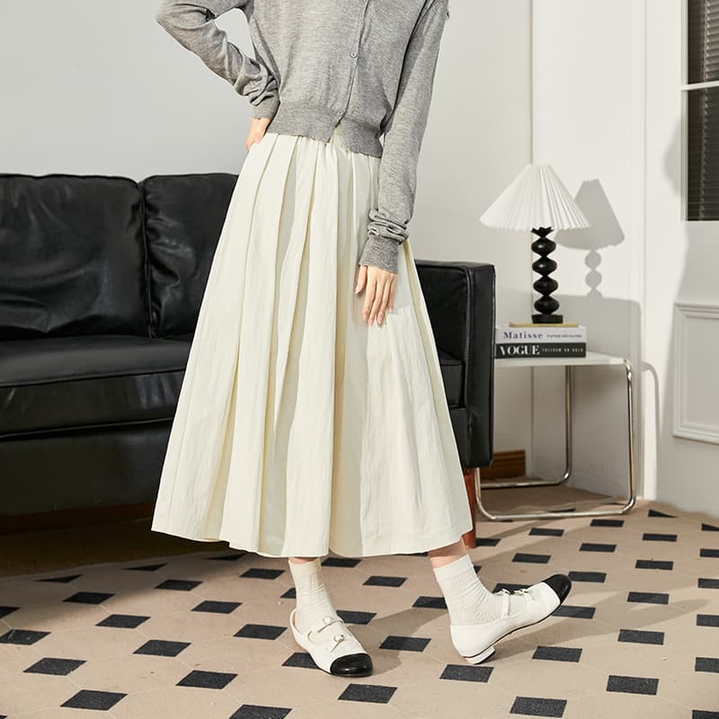 白スカート たっぷりギャザープリーツスカート