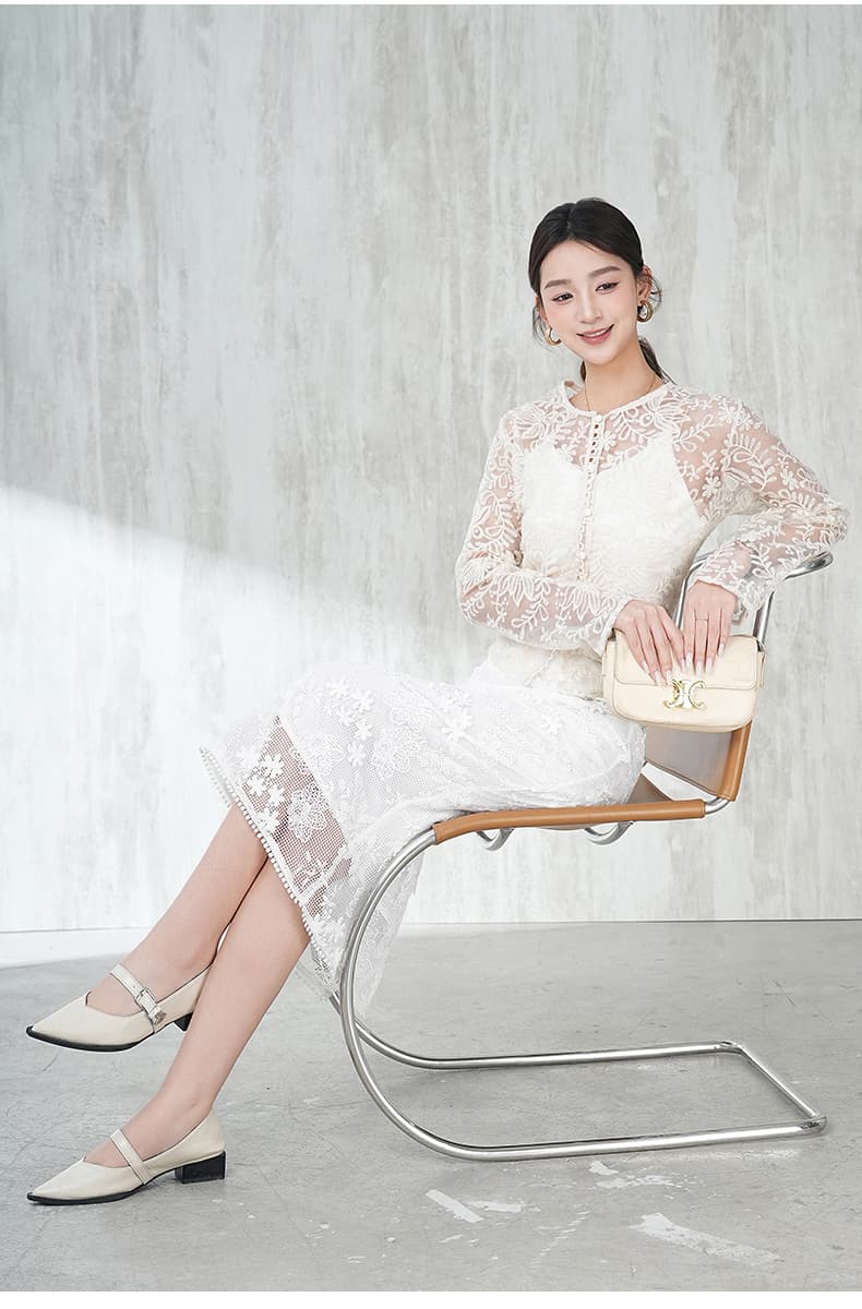 白スカート タイト総レース花柄スカート