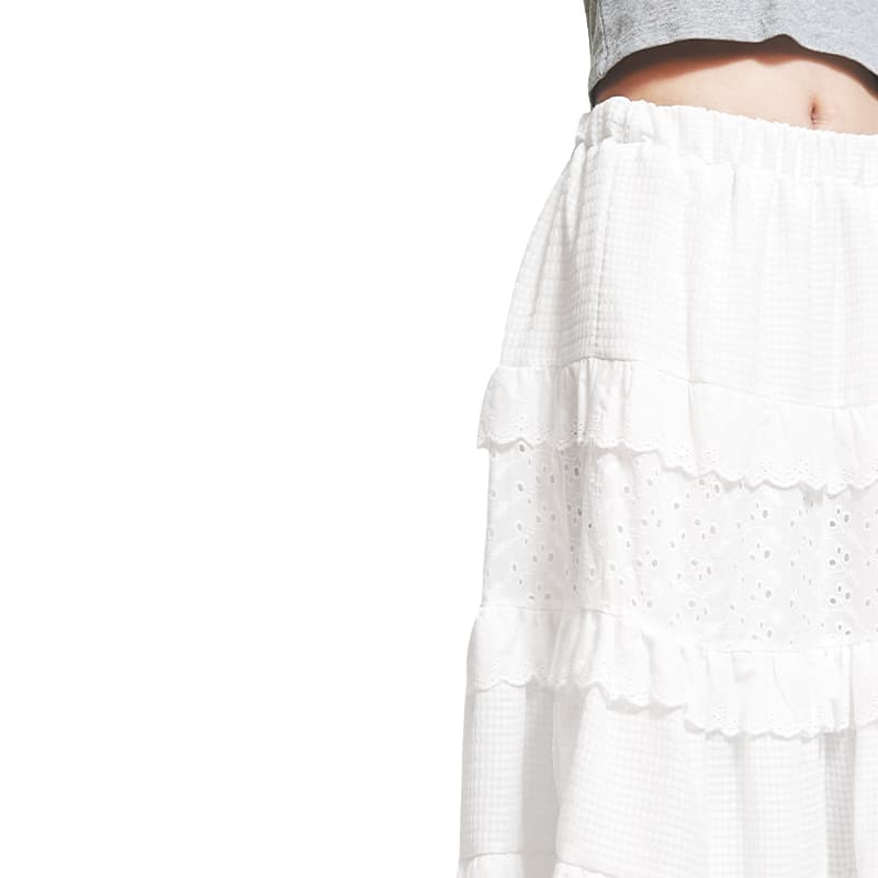 白スカート レース切替ティアードフリルスカート