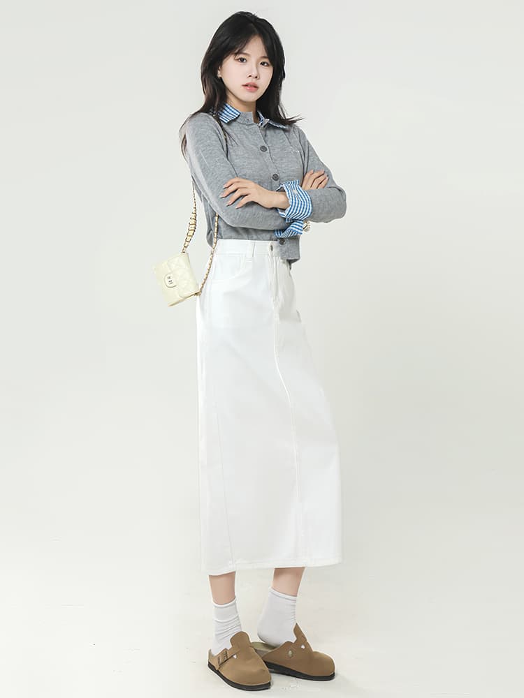 白スカート タイトデニムシルエットスカート