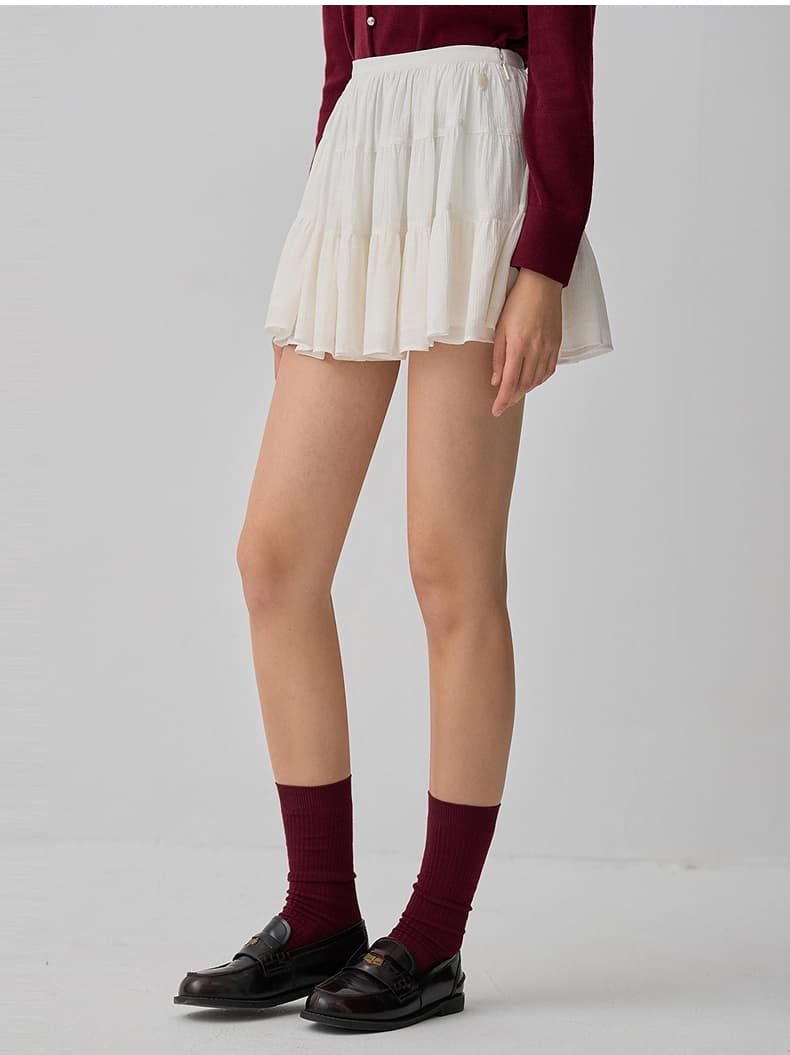 白スカート 三段ティアードフリルミニスカート
