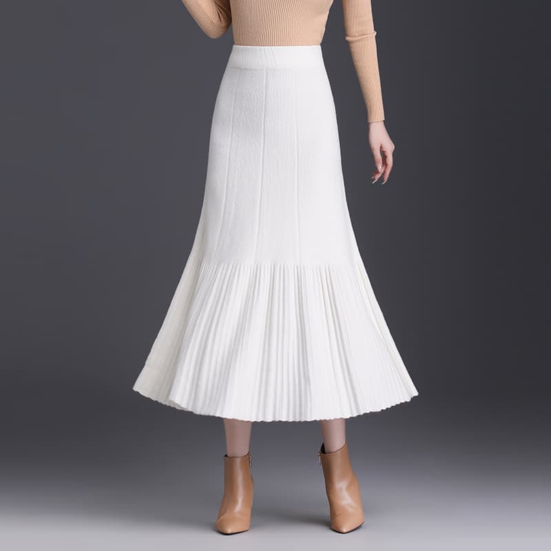 白スカート プリーツ細身シルエットスカート