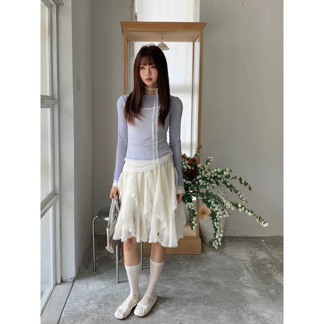 白スカート 白スカート レースリボン フリルティアードスカート
