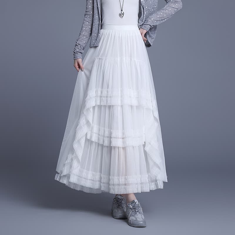 白スカート プリーツやわらかギャザースカート