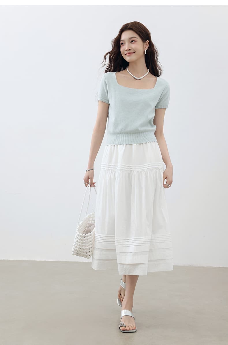 白スカート ティアードプリーツ ロングスカート