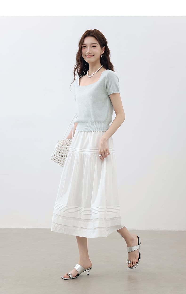 白スカート ティアードプリーツ ロングスカート