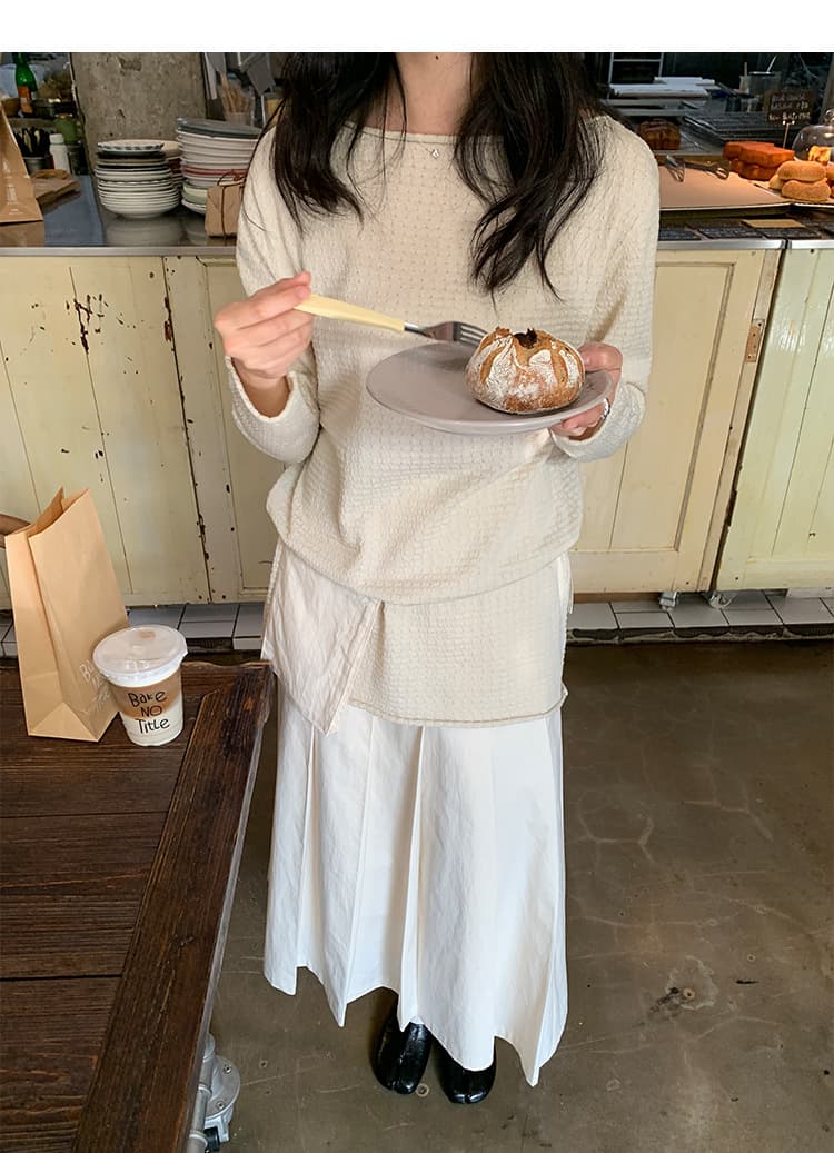 白スカート 優雅プリーツミディ丈スカート