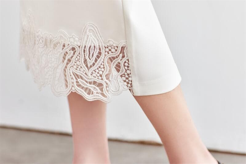 白スカート 裾レース付きペンシルスカート