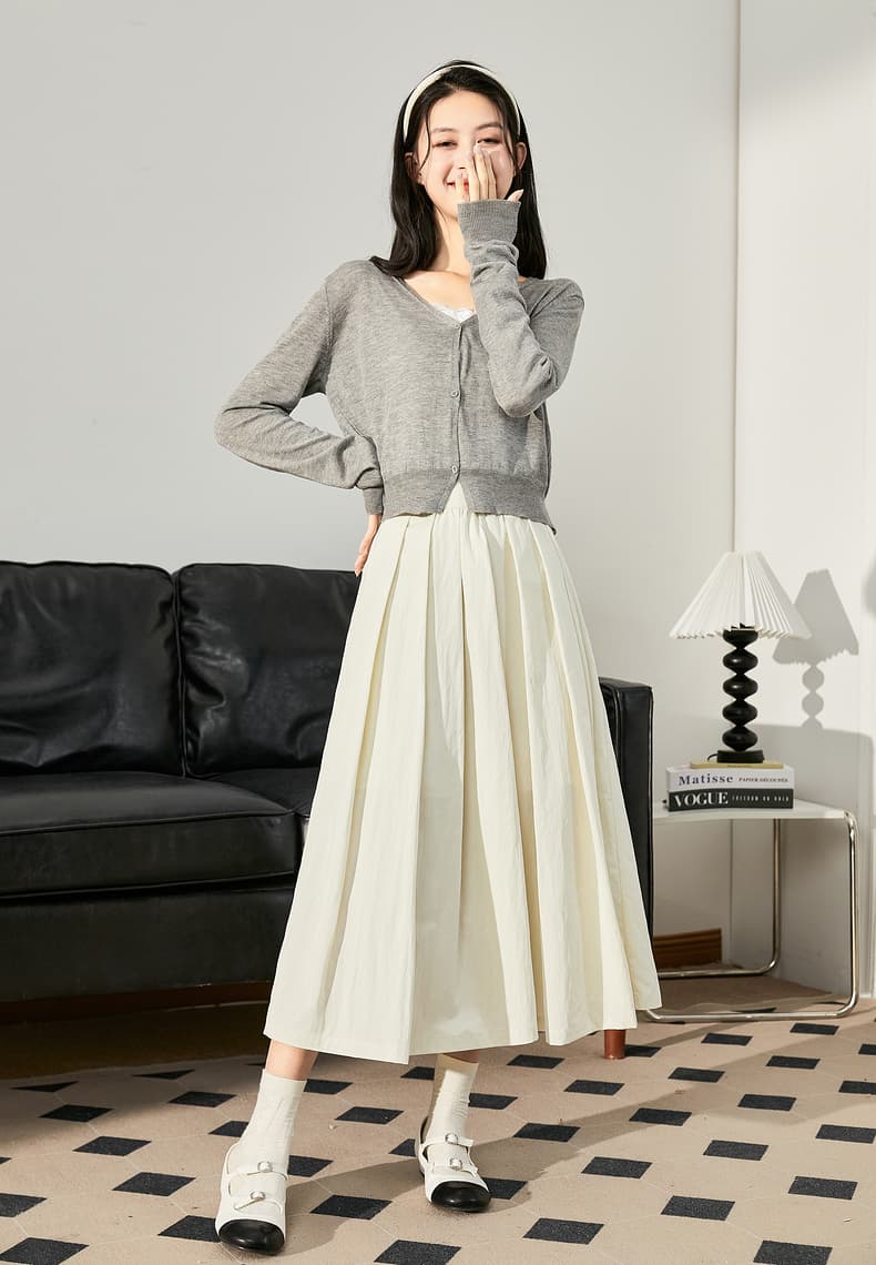 白スカート たっぷりギャザープリーツスカート