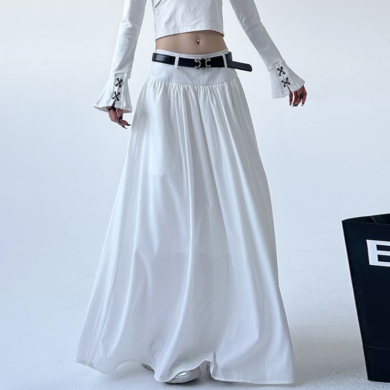 白スカート ボリュームギャザーマキシ丈スカート