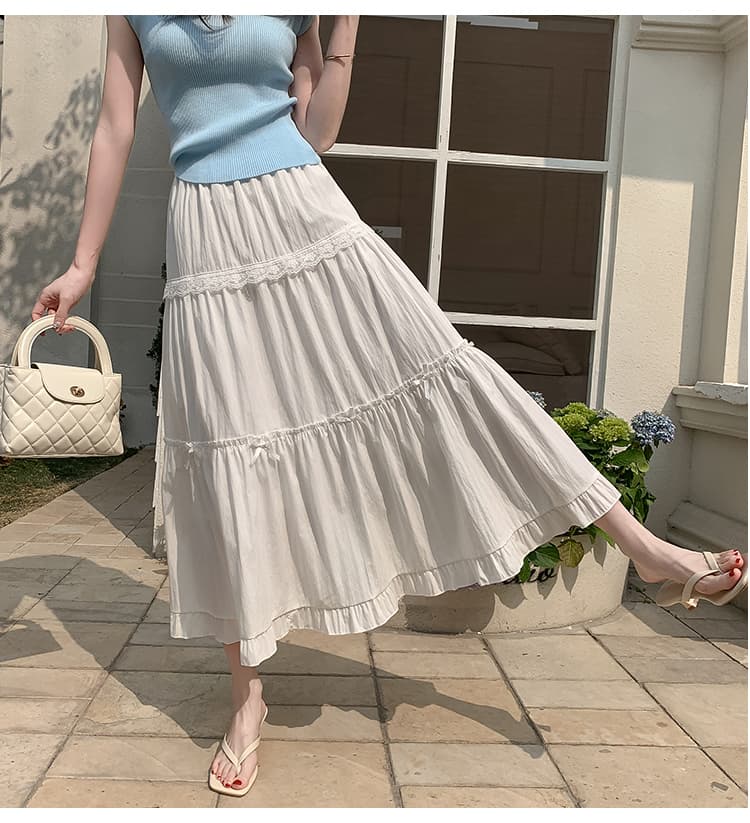 白スカート フレアシフォンロングスカート