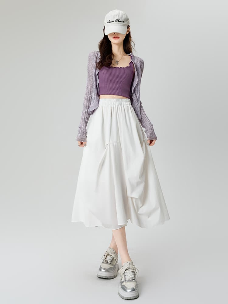 白スカート 優美なプリーツロングスカート