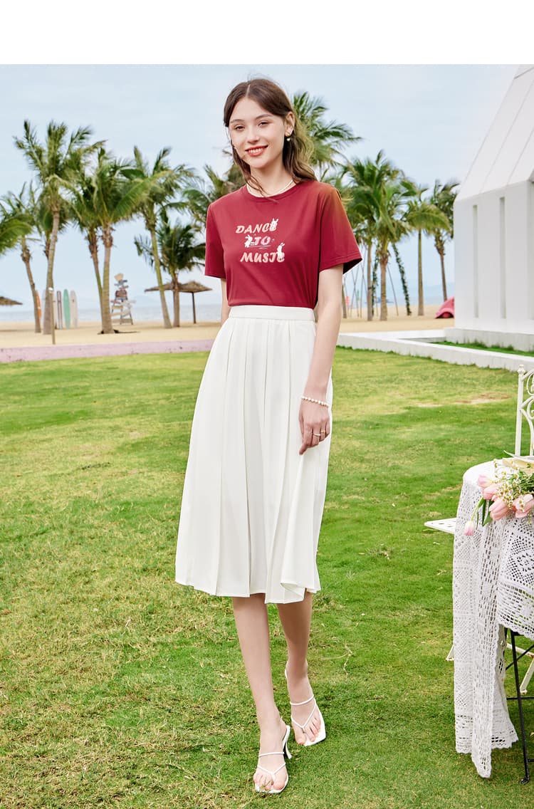 白スカート ふんわりプリーツミディスカート