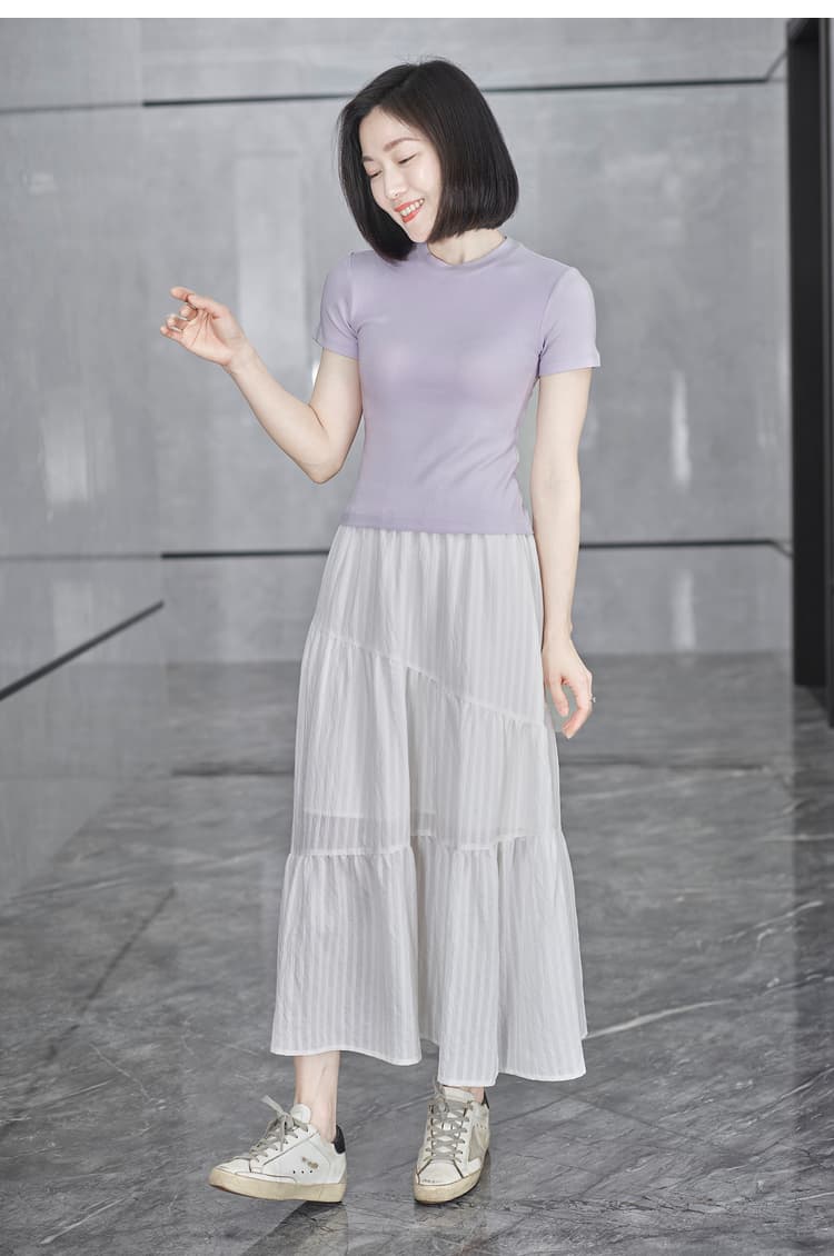 白スカート ティアードプリーツ ロングスカート