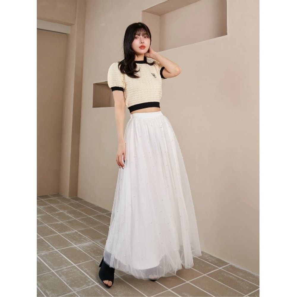 白スカート フレアドリーミーチュールロングスカート