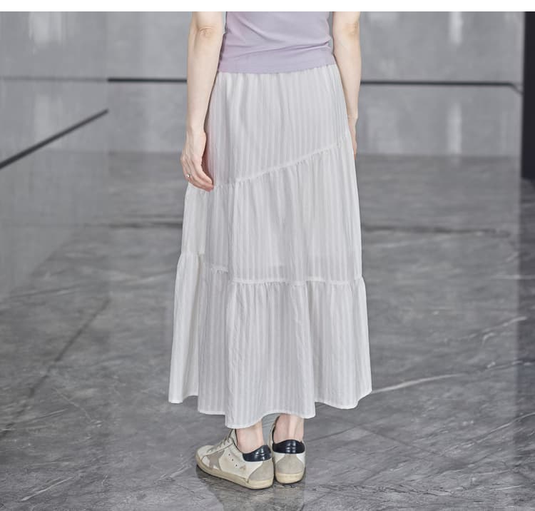 白スカート ティアードプリーツ ロングスカート