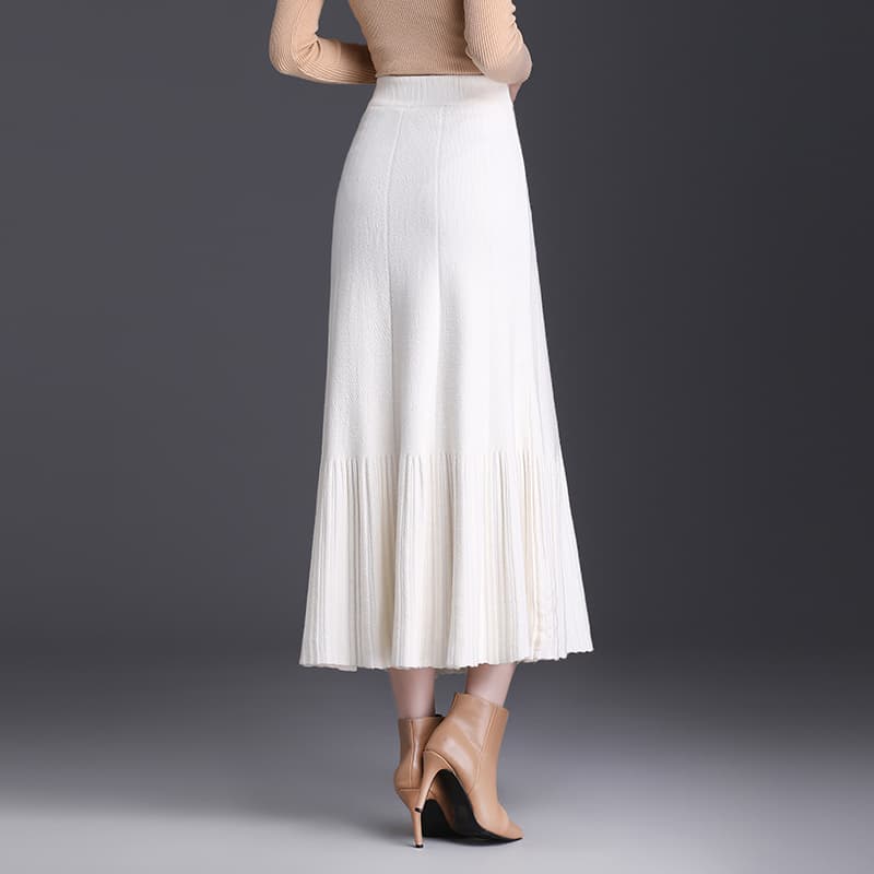 白スカート プリーツ細身シルエットスカート