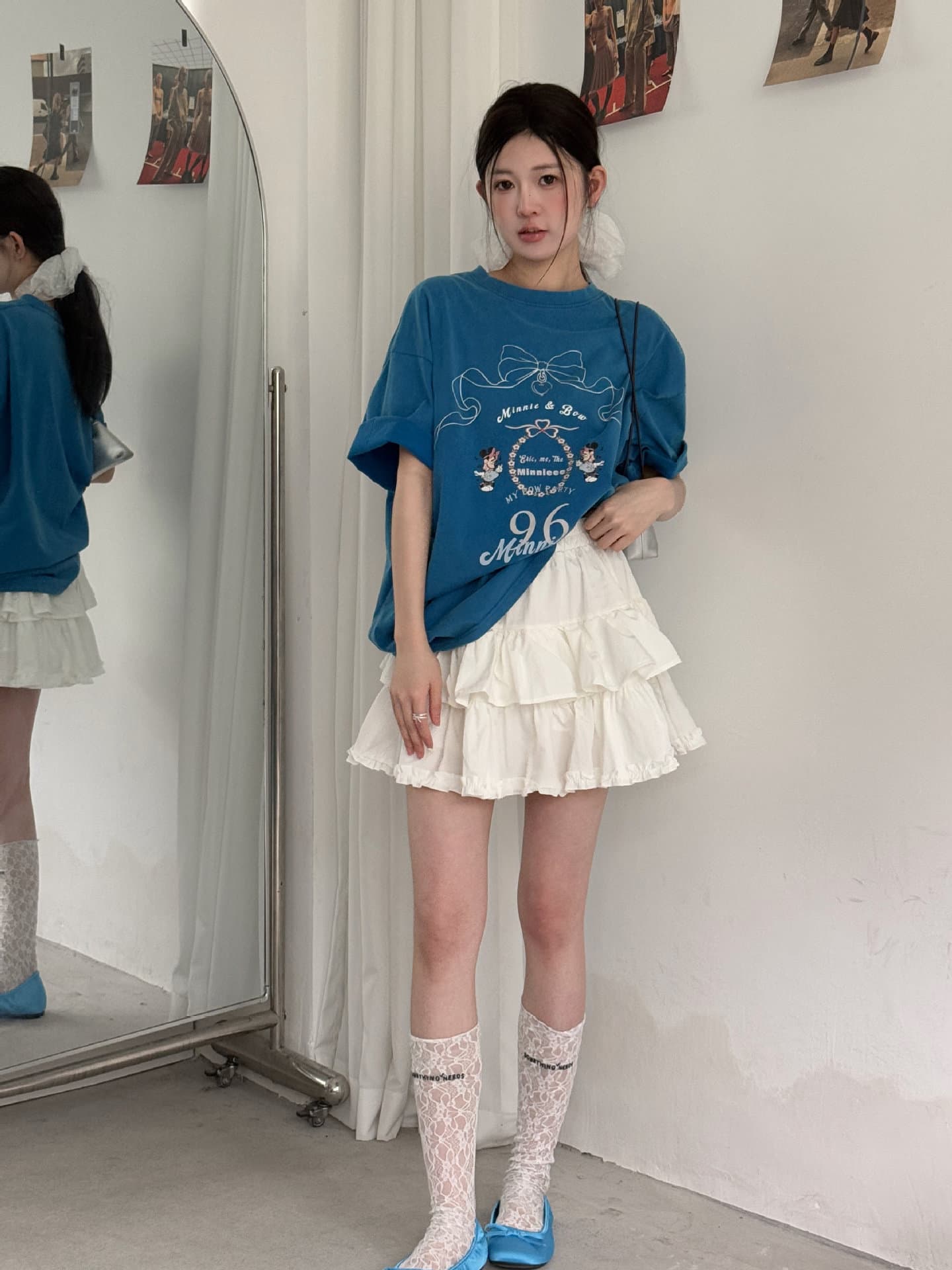 白スカート  ティアードフリル二段プリーツミニスカート