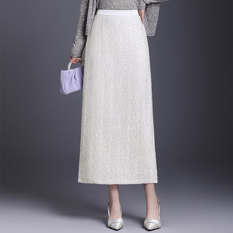 白スカート タイト輝きをまとう上品ロングスカート