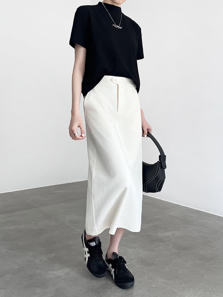 白スカート すっきりシルエット ロングスカート