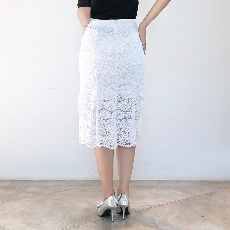 白スカート マーメイド繊細総レーススカート