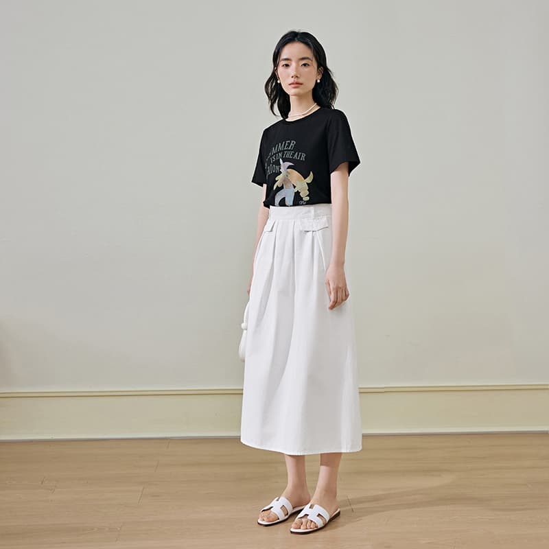 白スカート 優美なプリーツロングスカート