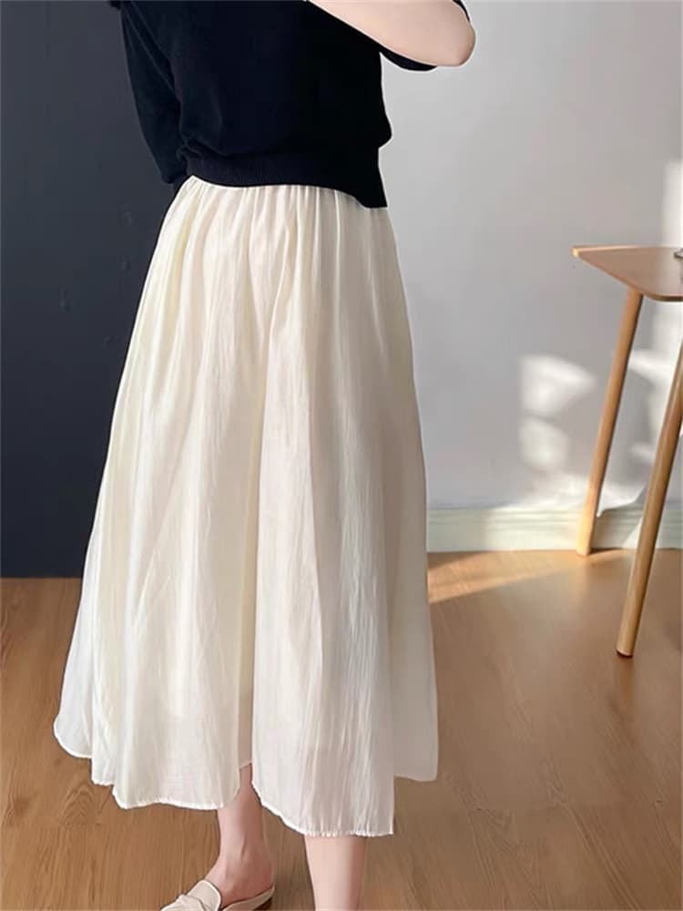 白スカート ふんわりギャザーロングプリーツスカート