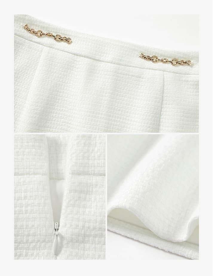 白スカート フリンジ装飾ミニタイトスカート