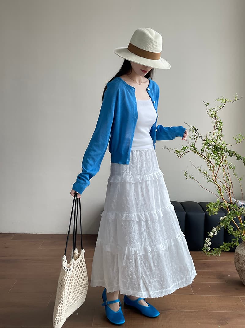 白スカート ティアードデザイン ふんわりマキシスカート