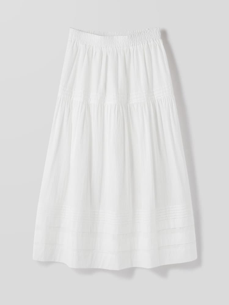 白スカート ティアードプリーツ ロングスカート