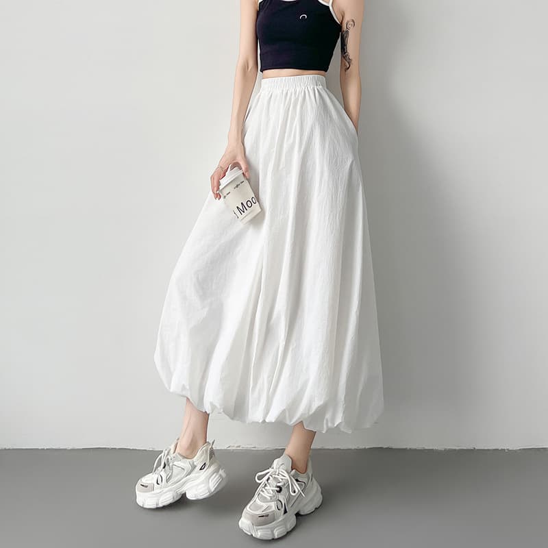白スカート ふんわりバルーンティアードスカート